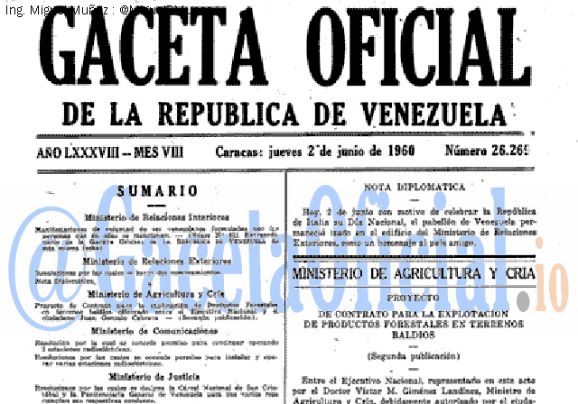Gaceta Oficial 26269 del 2 Junio 1960