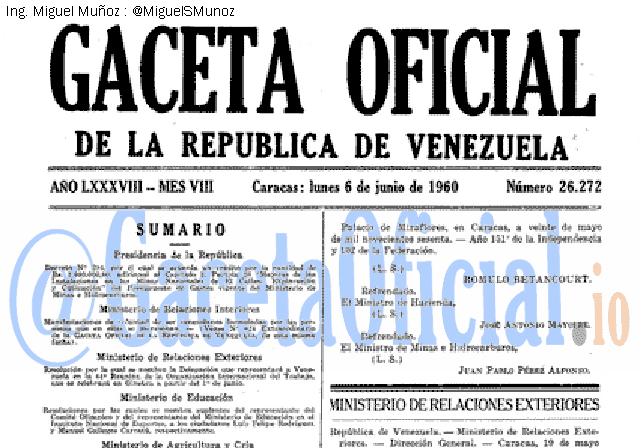 Gaceta Oficial 26272 del 6 Junio 1960