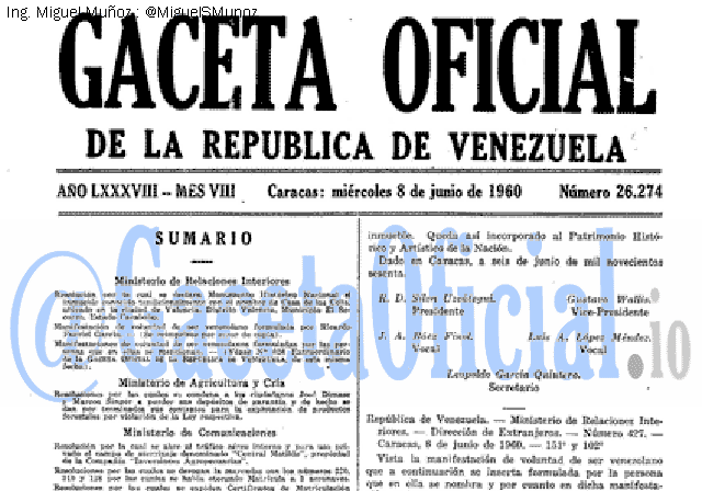 Gaceta Oficial 26274 del 8 Junio 1960