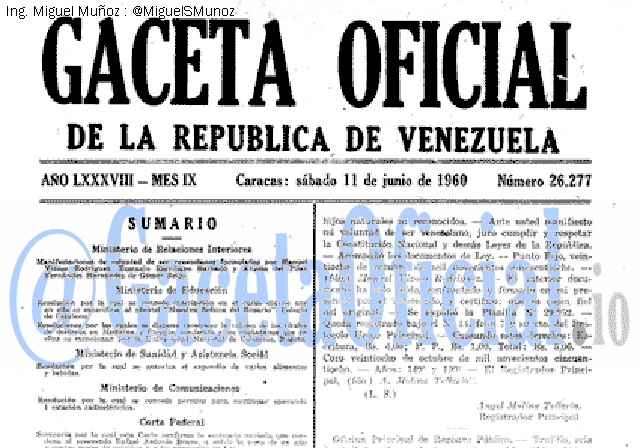 Gaceta Oficial 26277 del 11 Junio 1960