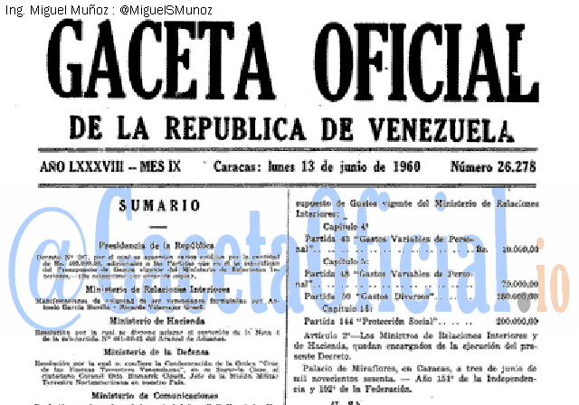 Gaceta Oficial 26278 del 13 Junio 1960