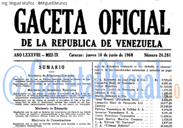 Gaceta Oficial 26281 del 16 Junio 1960