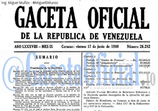 Gaceta Oficial 26282 del 17 Junio 1960
