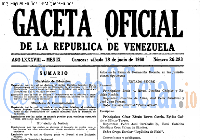 Gaceta Oficial 26283 del 18 Junio 1960