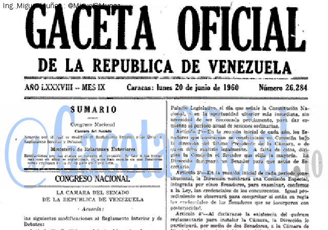 Gaceta Oficial 26284 del 20 Junio 1960