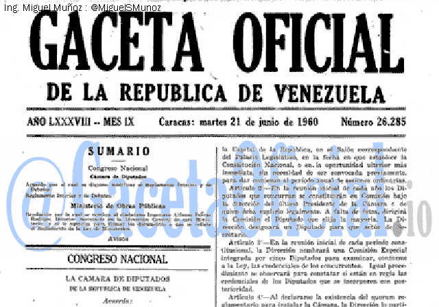Gaceta Oficial 26285 del 21 Junio 1960