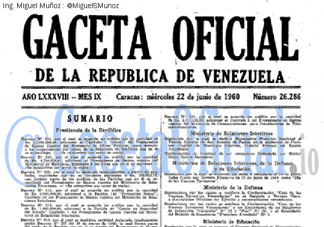 Gaceta Oficial 26286 del 22 Junio 1960