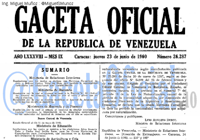 Gaceta Oficial 26287 del 23 Junio 1960