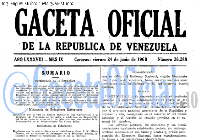 Gaceta Oficial 26288 del 24 Junio 1960