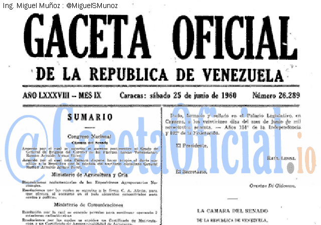 Gaceta Oficial 26289 del 25 Junio 1960