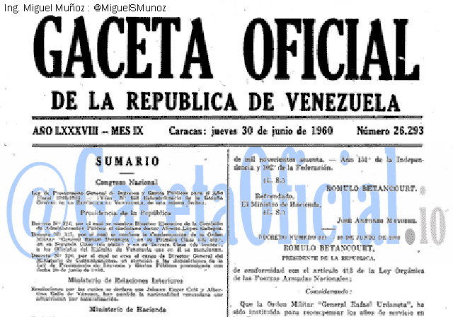Gaceta Oficial 26293 del 30 Junio 1960