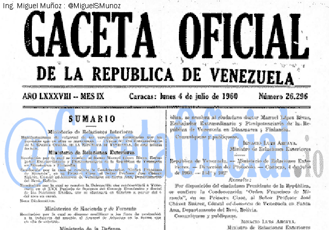 Gaceta Oficial 26296 del 4 Julio 1960