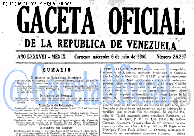 Gaceta Oficial 26297 del 6 Julio 1960