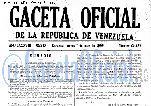 Gaceta Oficial 26298 del 7 Julio 1960