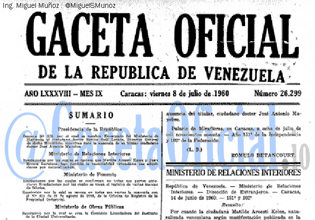 Gaceta Oficial 26299 del 8 Julio 1960