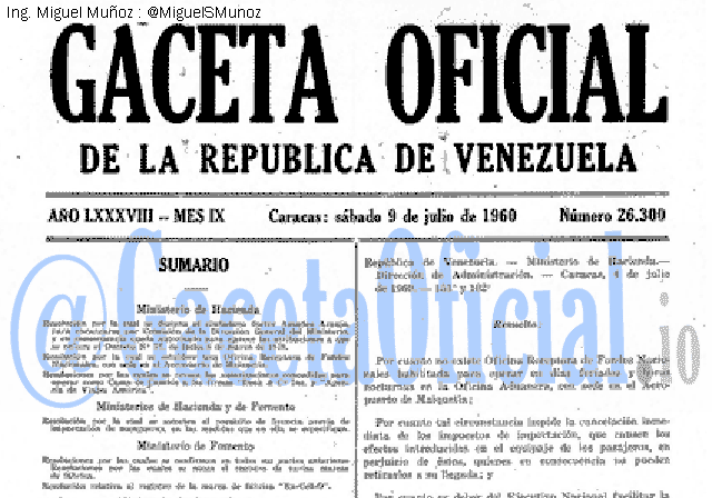 Gaceta Oficial 26300 del 9 Julio 1960