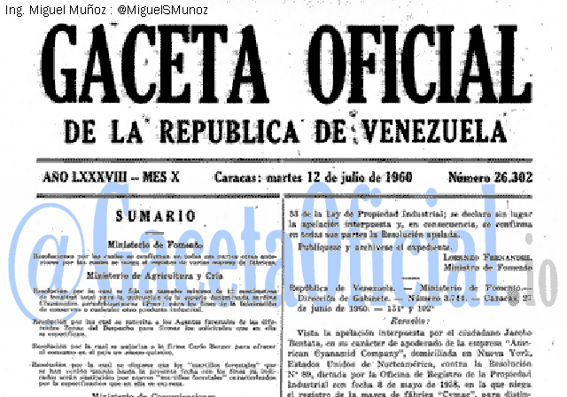 Gaceta Oficial 26302 del 12 Julio 1960