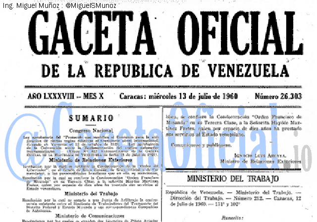 Gaceta Oficial 26303 del 13 Julio 1960