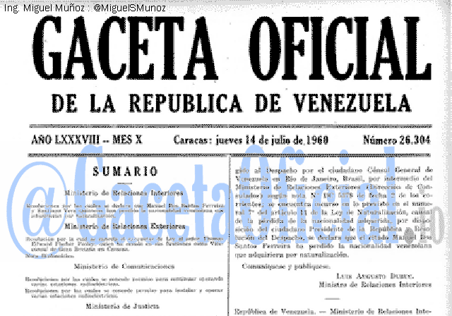 Gaceta Oficial 26304 del 14 Julio 1960
