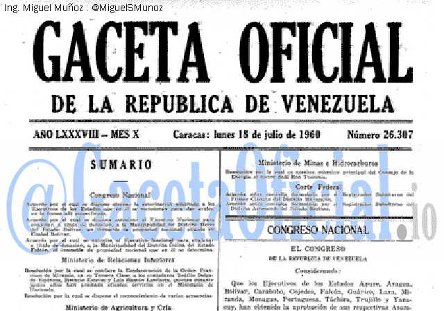 Gaceta Oficial 26307 del 18 Julio 1960