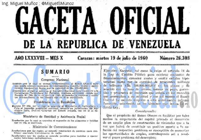 Gaceta Oficial 26308 del 19 Julio 1960