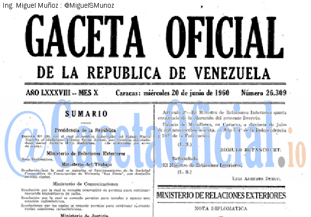 Gaceta Oficial 26309 del 20 Julio 1960