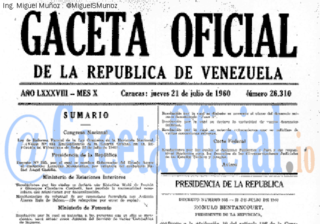 Gaceta Oficial 26310 del 21 Julio 1960