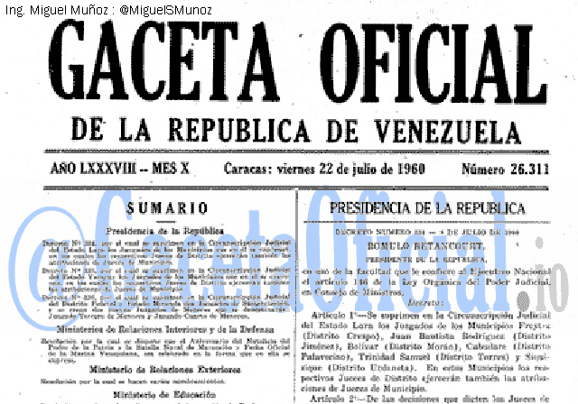 Gaceta Oficial 26311 del 22 Julio 1960