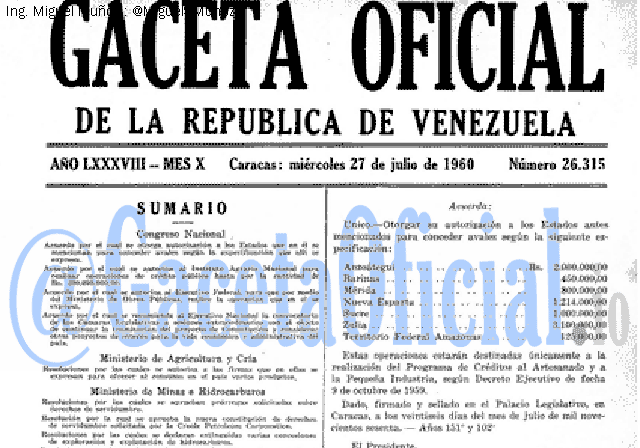Gaceta Oficial 26315 del 27 Julio 1960