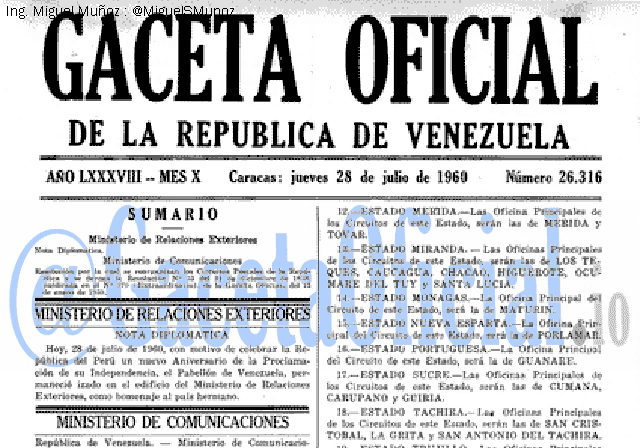 Gaceta Oficial 26316 del 28 Julio 1960