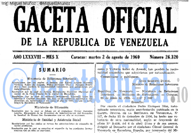 Gaceta Oficial 26320 del 2 Agosto 1960
