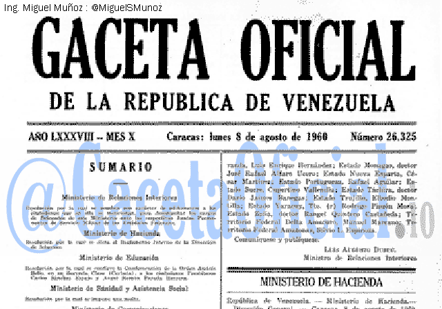 Gaceta Oficial 26325 del 8 Agosto 1960