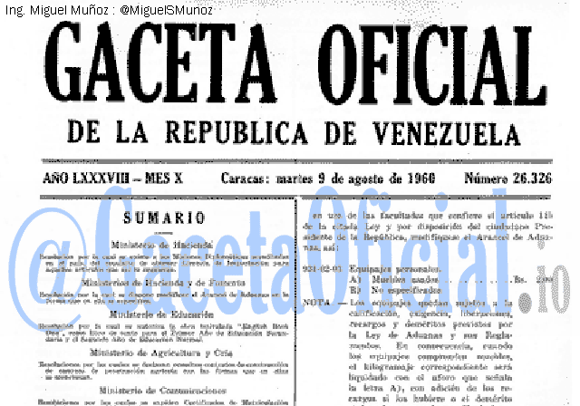 Gaceta Oficial 26326 del 9 Agosto 1960
