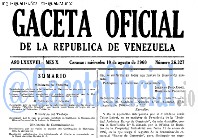 Gaceta Oficial 26327 del 10 Agosto 1960