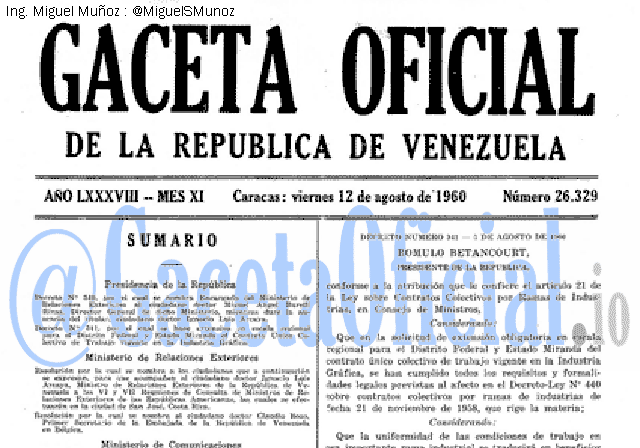 Gaceta Oficial 26329 del 12 Agosto 1960
