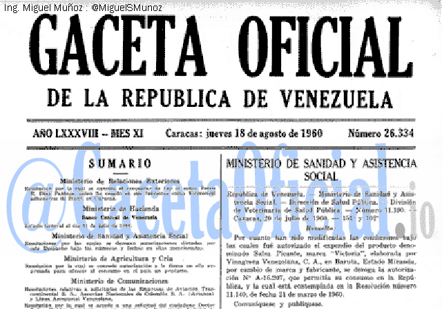 Gaceta Oficial 26334 del 18 Agosto 1960
