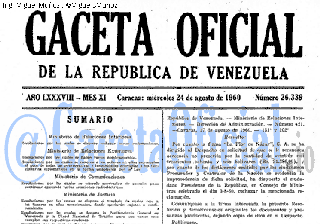 Gaceta Oficial 26339 del 24 Agosto 1960
