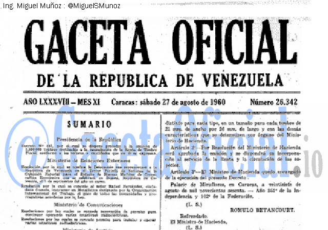 Gaceta Oficial 26342 del 27 Agosto 1960