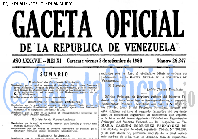 Gaceta Oficial 26347 del 2 Septiembre 1960