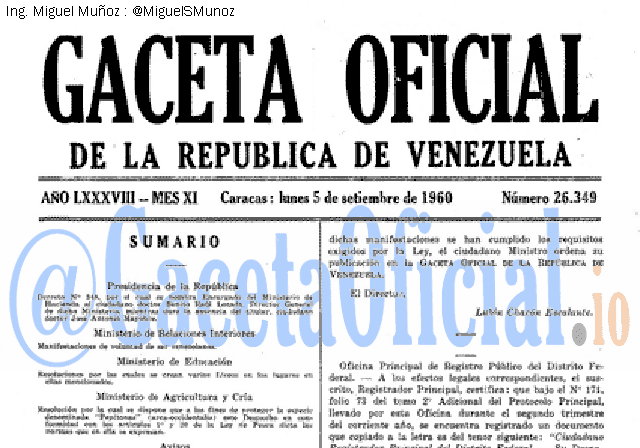 Gaceta Oficial 26349 del 5 Septiembre 1960