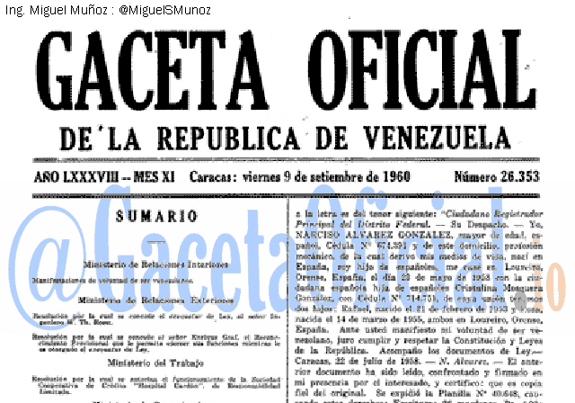 Gaceta Oficial 26353 del 9 Septiembre 1960