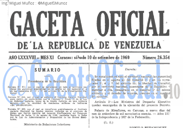 Gaceta Oficial 26354 del 10 Septiembre 1960