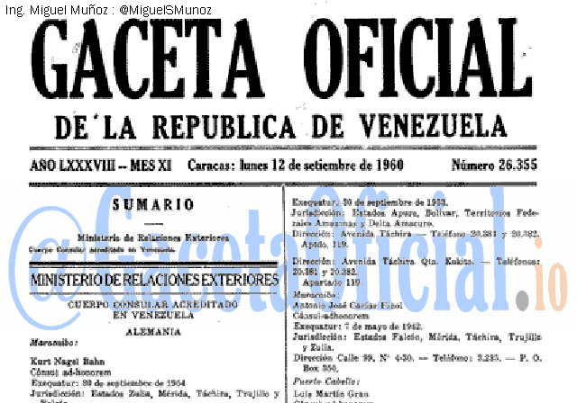 Gaceta Oficial 26355 del 12 Septiembre 1960