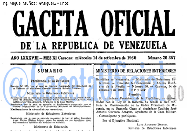 Gaceta Oficial 26357 del 14 Septiembre 1960