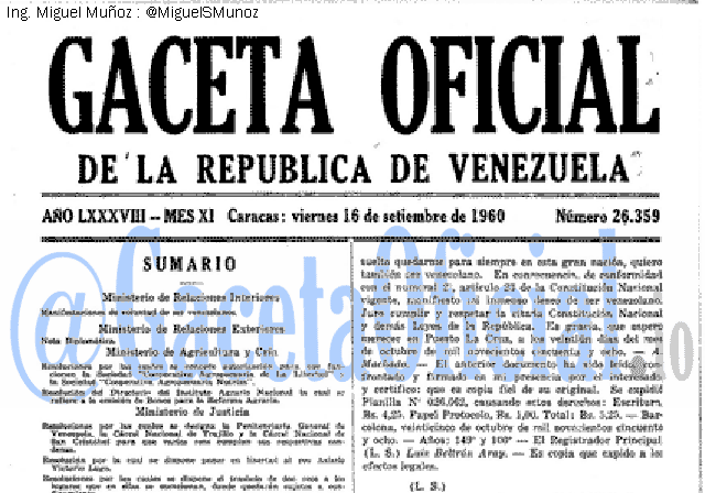 Gaceta Oficial 26359 del 16 Septiembre 1960