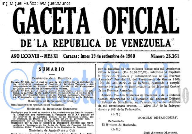 Gaceta Oficial 26361 del 19 Septiembre 1960