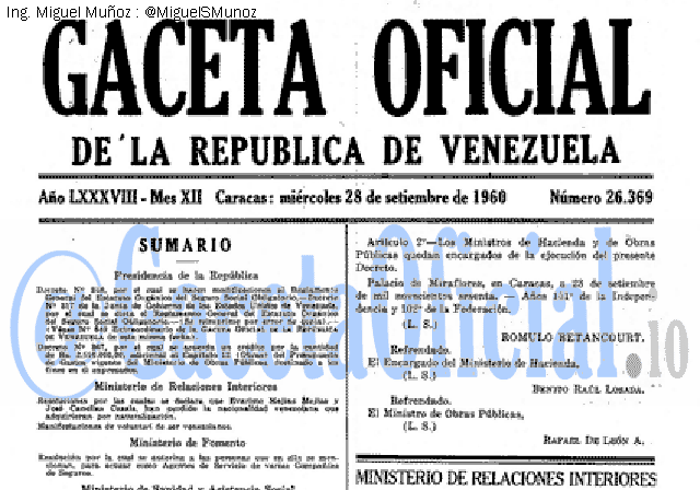 Gaceta Oficial 26369 del 28 Septiembre 1960