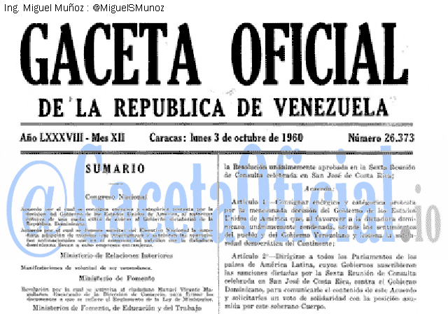 Gaceta Oficial 26373 del 3 Octubre 1960