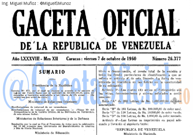 Gaceta Oficial 26377 del 7 Octubre 1960