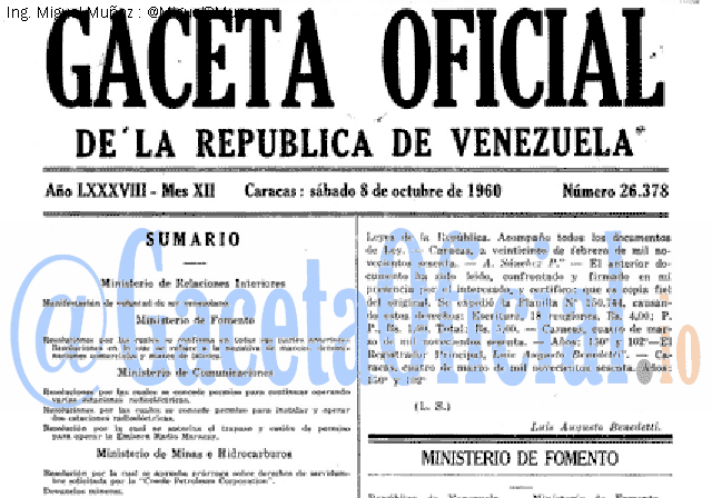 Gaceta Oficial 26378 del 8 Octubre 1960